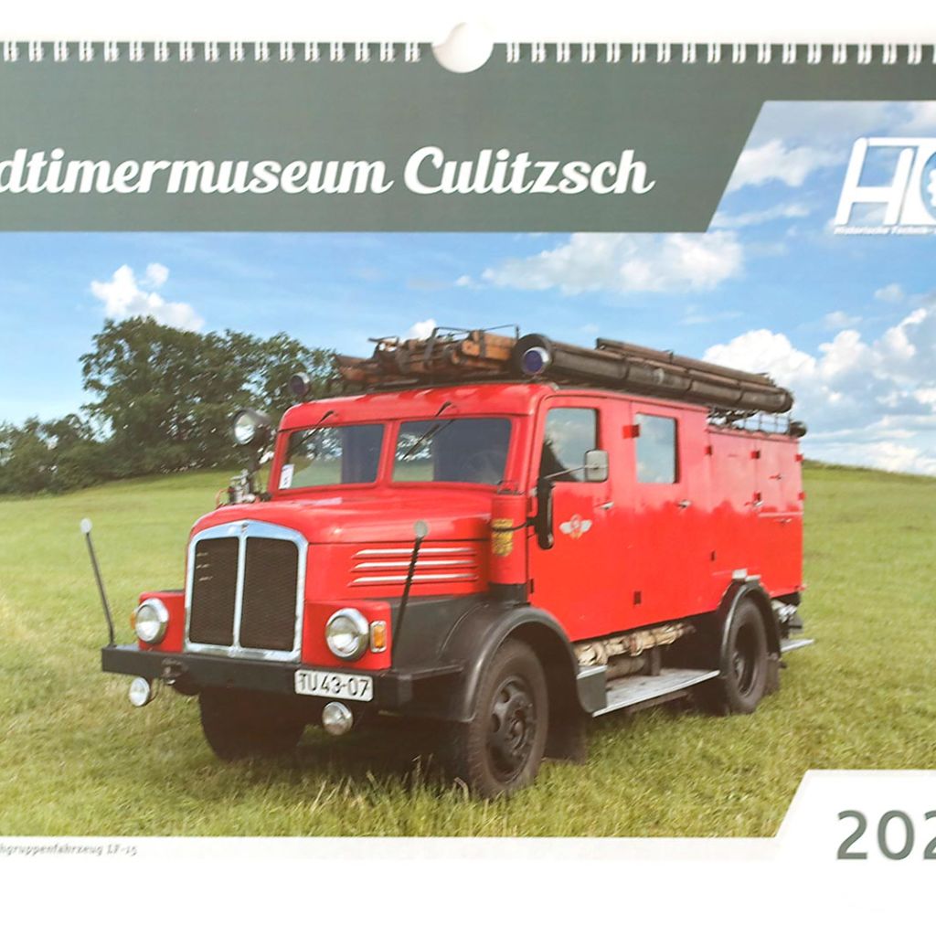 Titelblatt eines Kalenders mit einer alten Feuerwehr